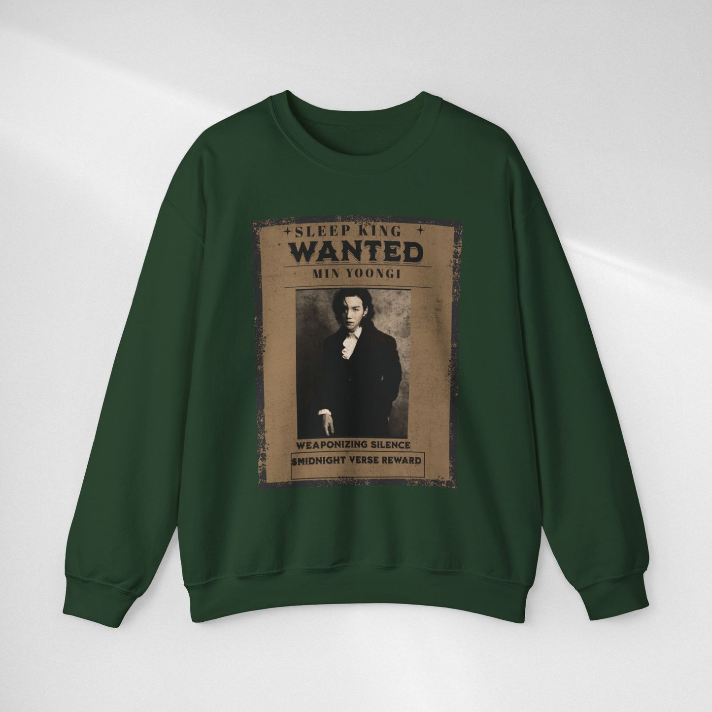 Crewneck Sweatshirt "Wanted: Min Yoongi" Vintage Poster BTS Suga Fan Apparel