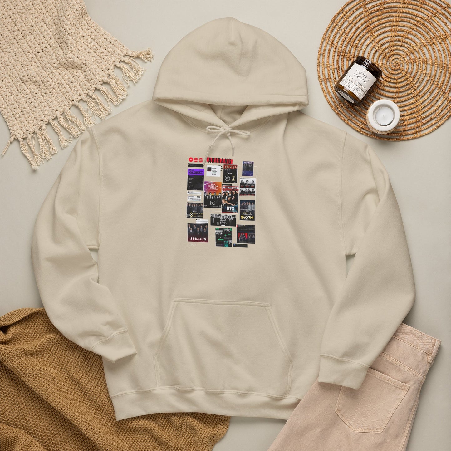 BTS ARIRANG Band Poster Collage Hoodie — Vintage Gig Tour Graphic Sweatshirt