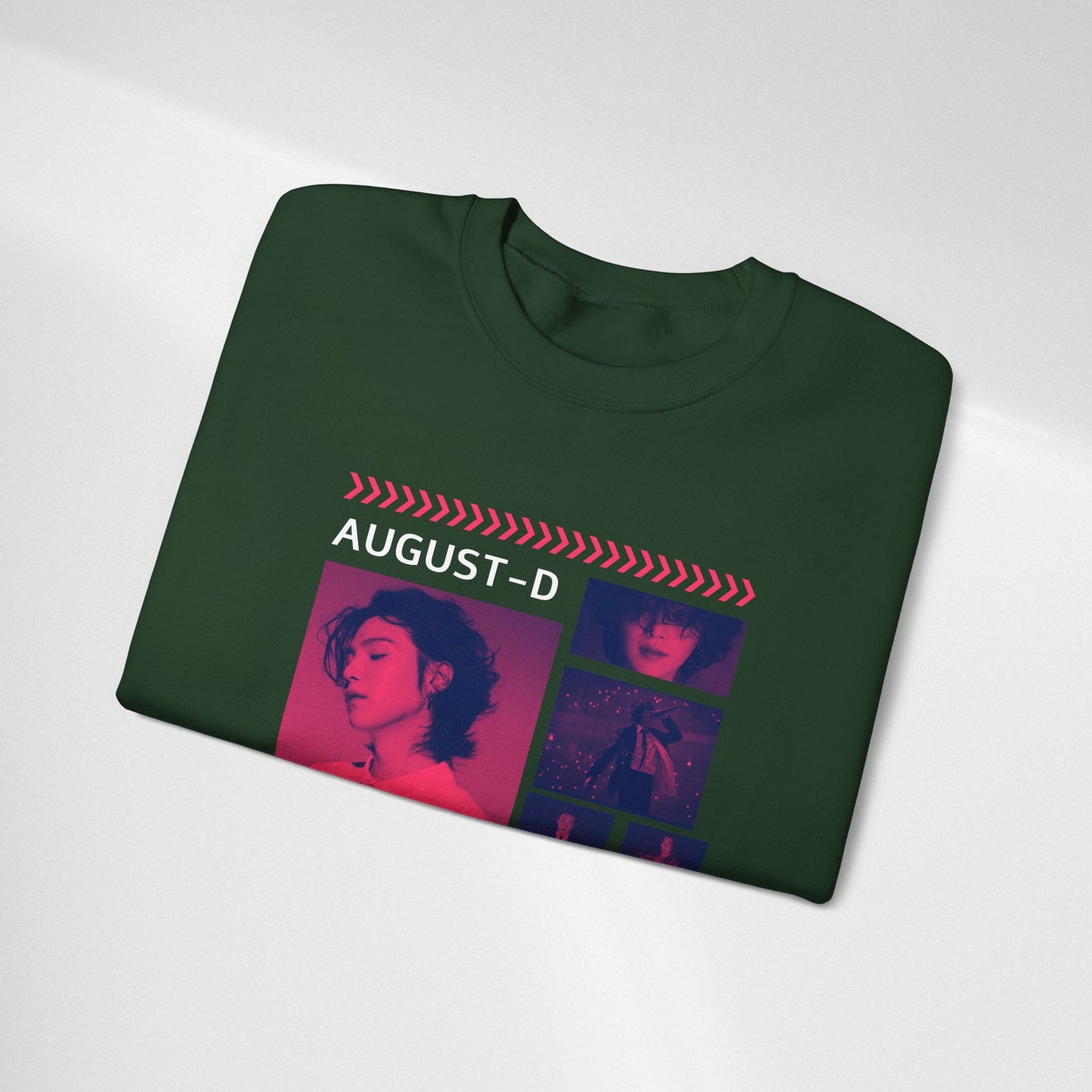 Graphic Crewneck Sweatshirt — 'MIN YOON-GI' Neon Photo Collage
