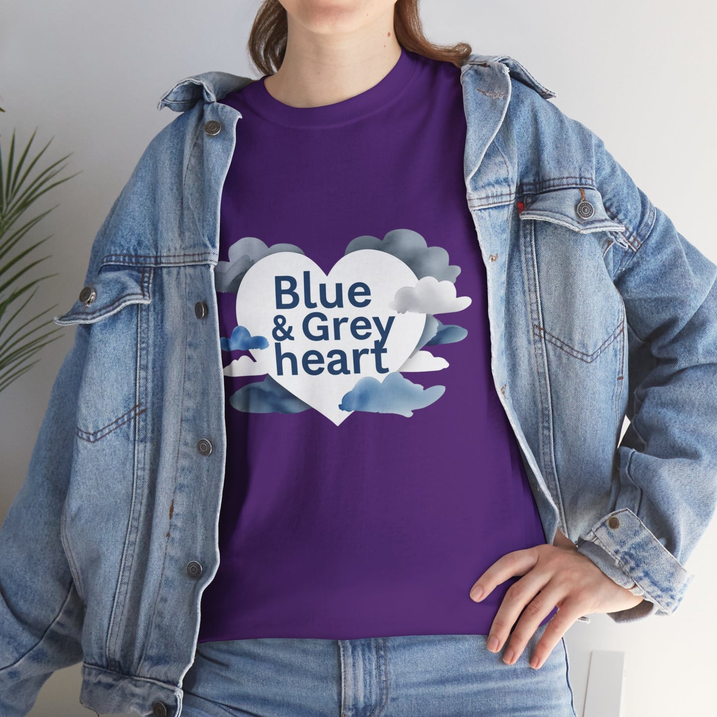 Blue & Grey Heart T-Shirt — Watercolor Cloud Heart Design