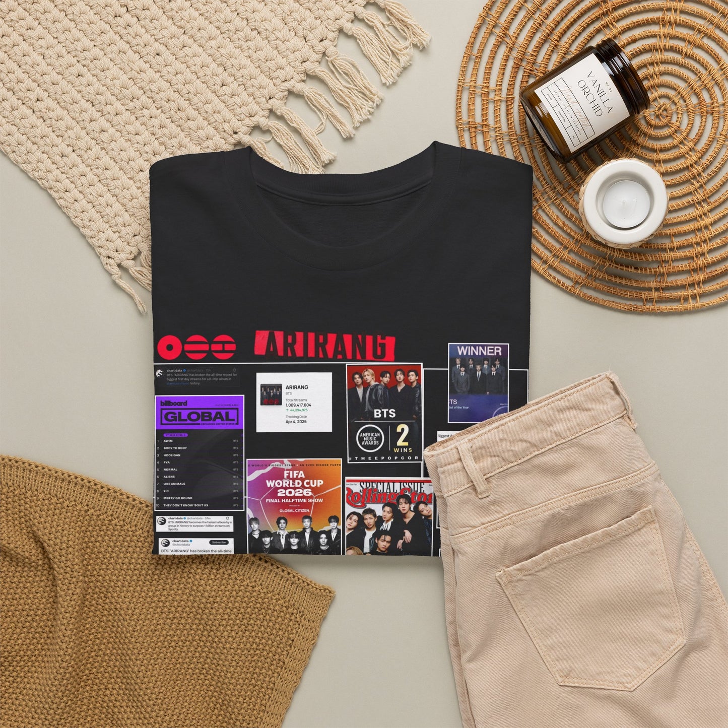 BTS ARIRANG Collage Tee — Iconic Albums & Milestones Graphic T-Shirt