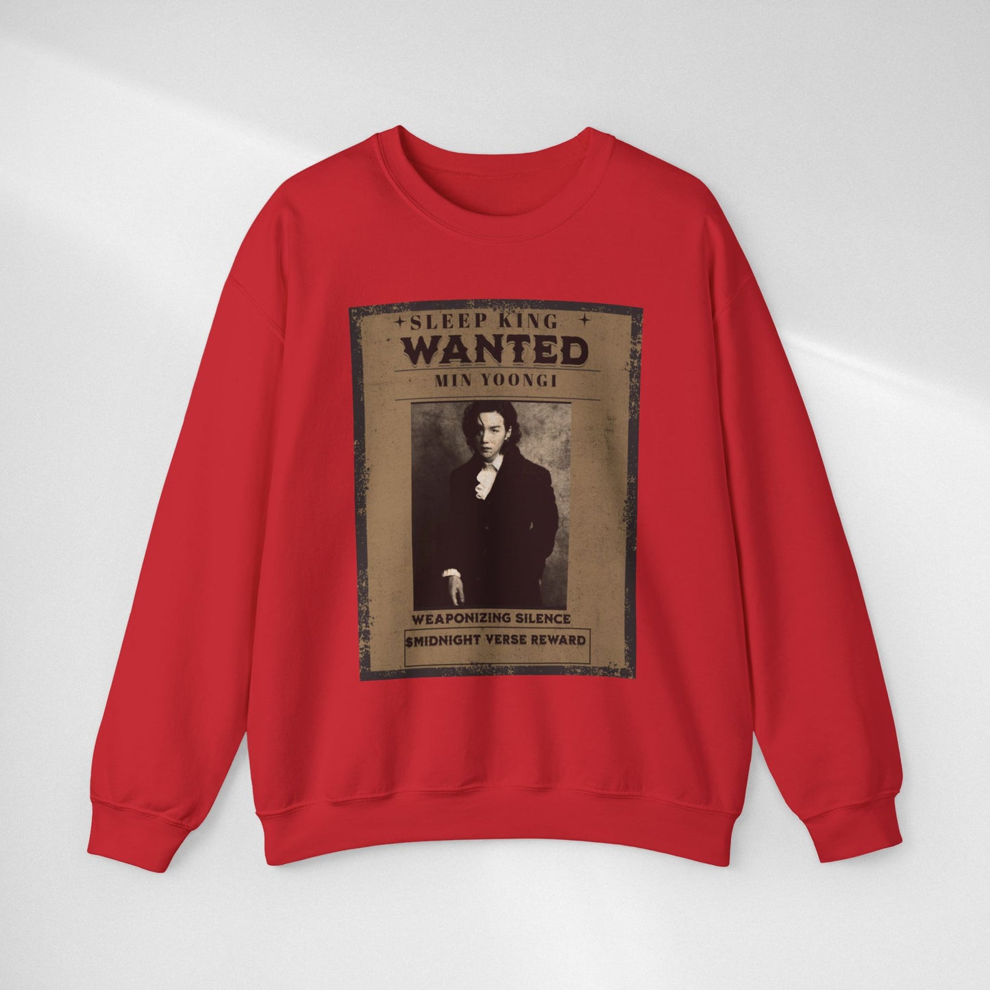 Crewneck Sweatshirt "Wanted: Min Yoongi" Vintage Poster BTS Suga Fan Apparel