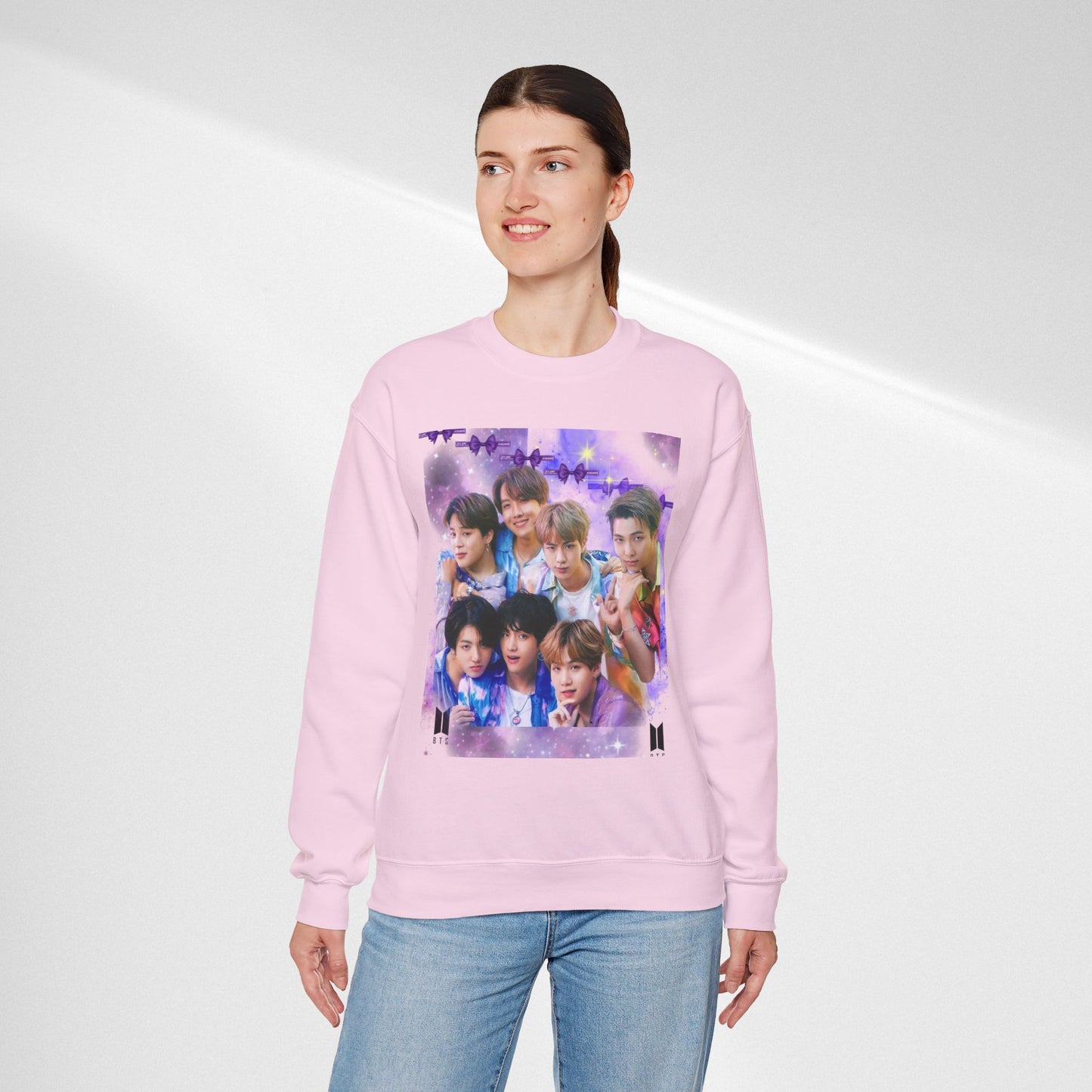 BTS Group Photo Crewneck Sweatshirt — Purple Fan Art Print