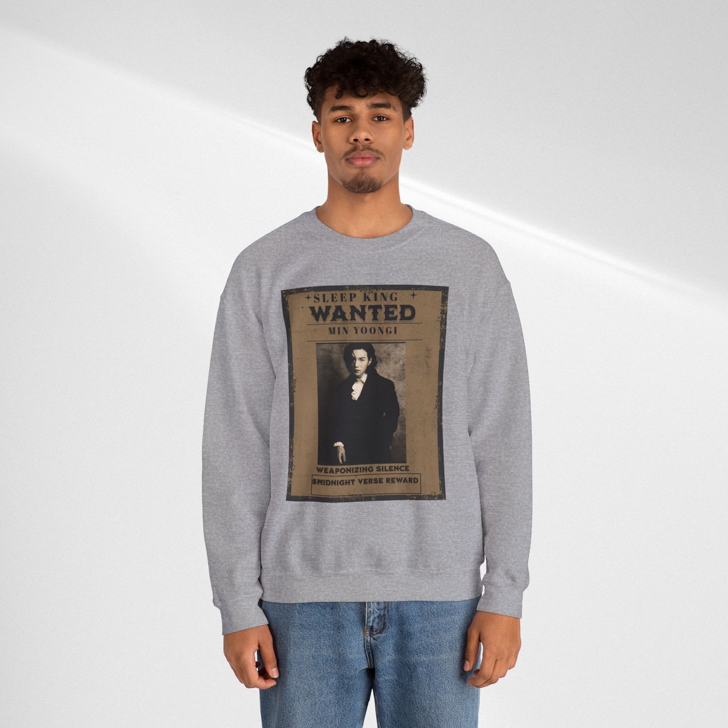 Crewneck Sweatshirt "Wanted: Min Yoongi" Vintage Poster BTS Suga Fan Apparel