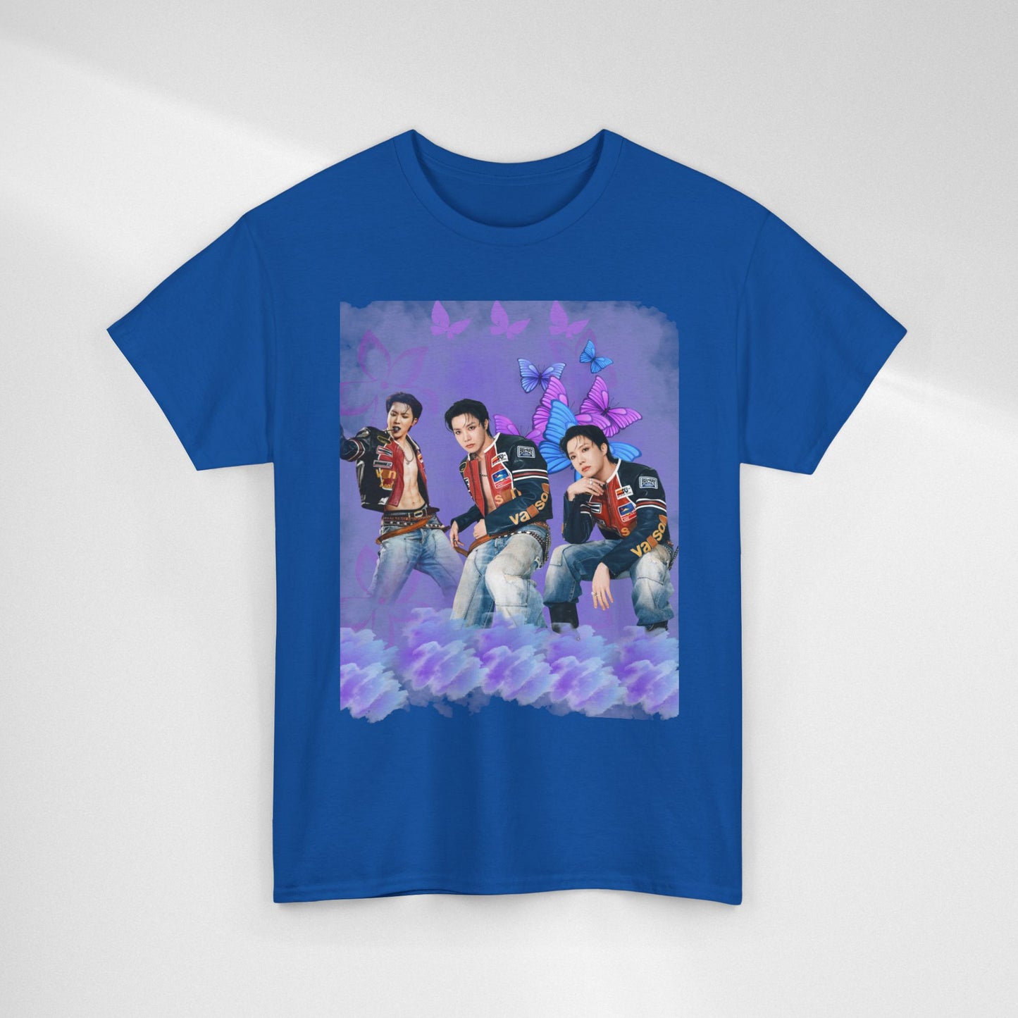 JHOPE Retro Pop Band Portrait Tee — Purple Butterfly Graphic T-Shirt