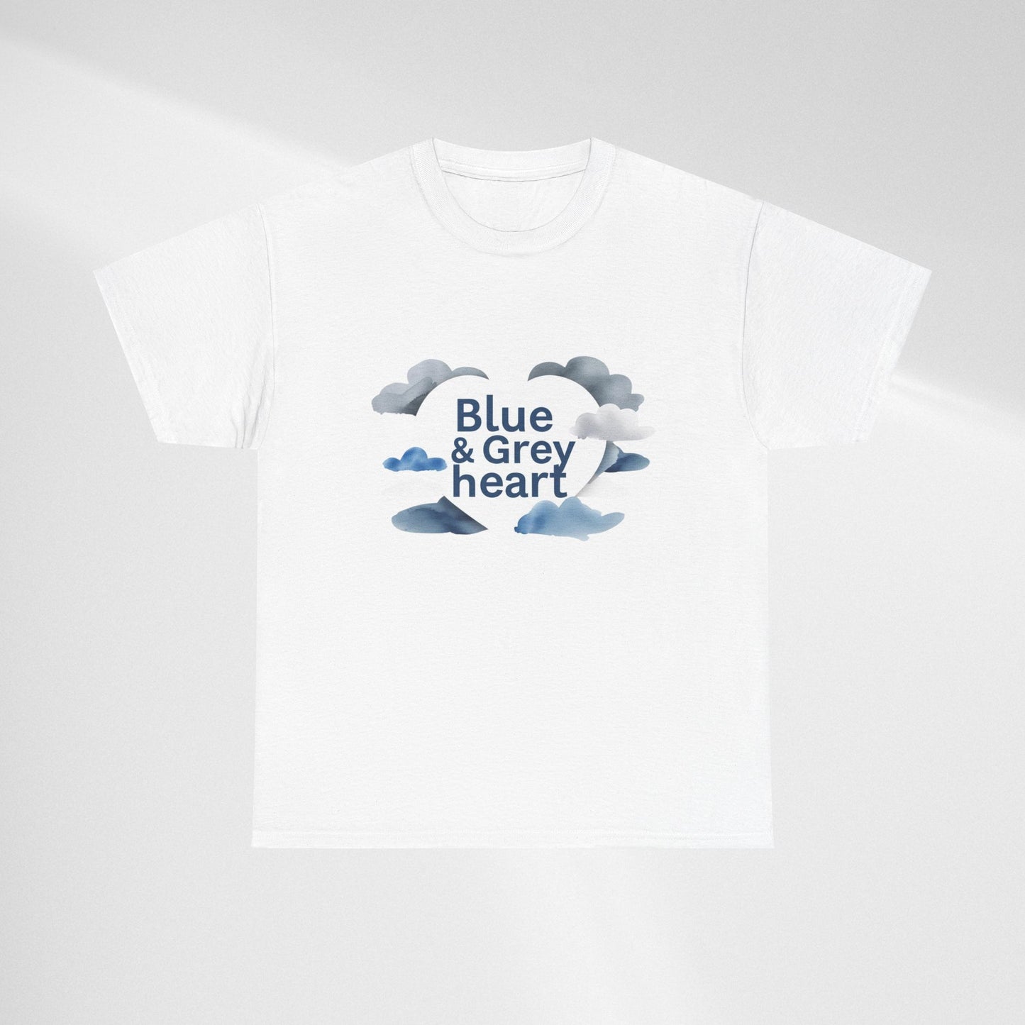 Blue & Grey Heart T-Shirt — Watercolor Cloud Heart Design