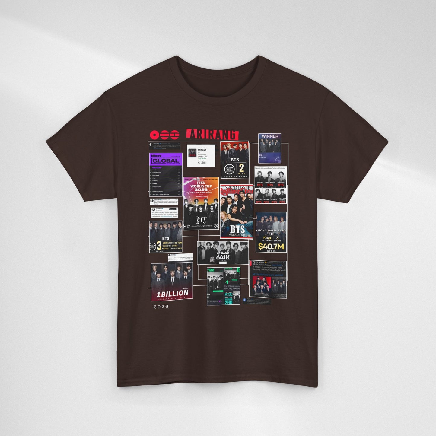 BTS ARIRANG Collage Tee — Iconic Albums & Milestones Graphic T-Shirt