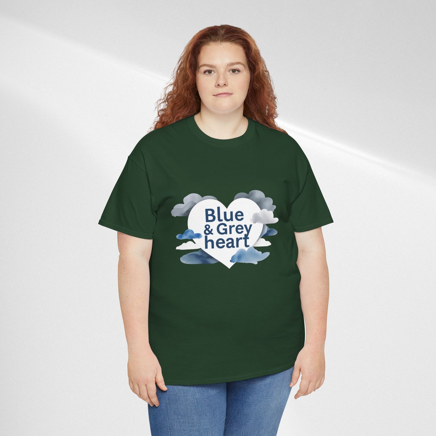 Blue & Grey Heart T-Shirt — Watercolor Cloud Heart Design