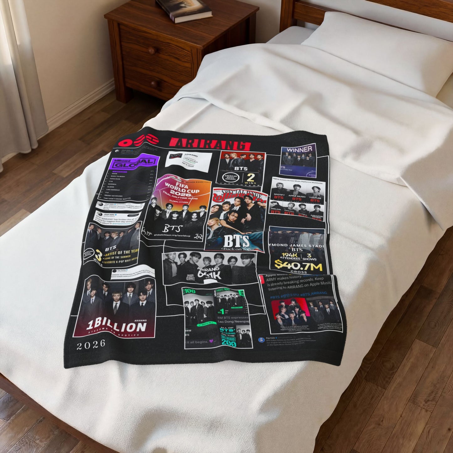 BTS ARIRANG Collage Velveteen Plush Blanket — K-Pop Fan Merchandise
