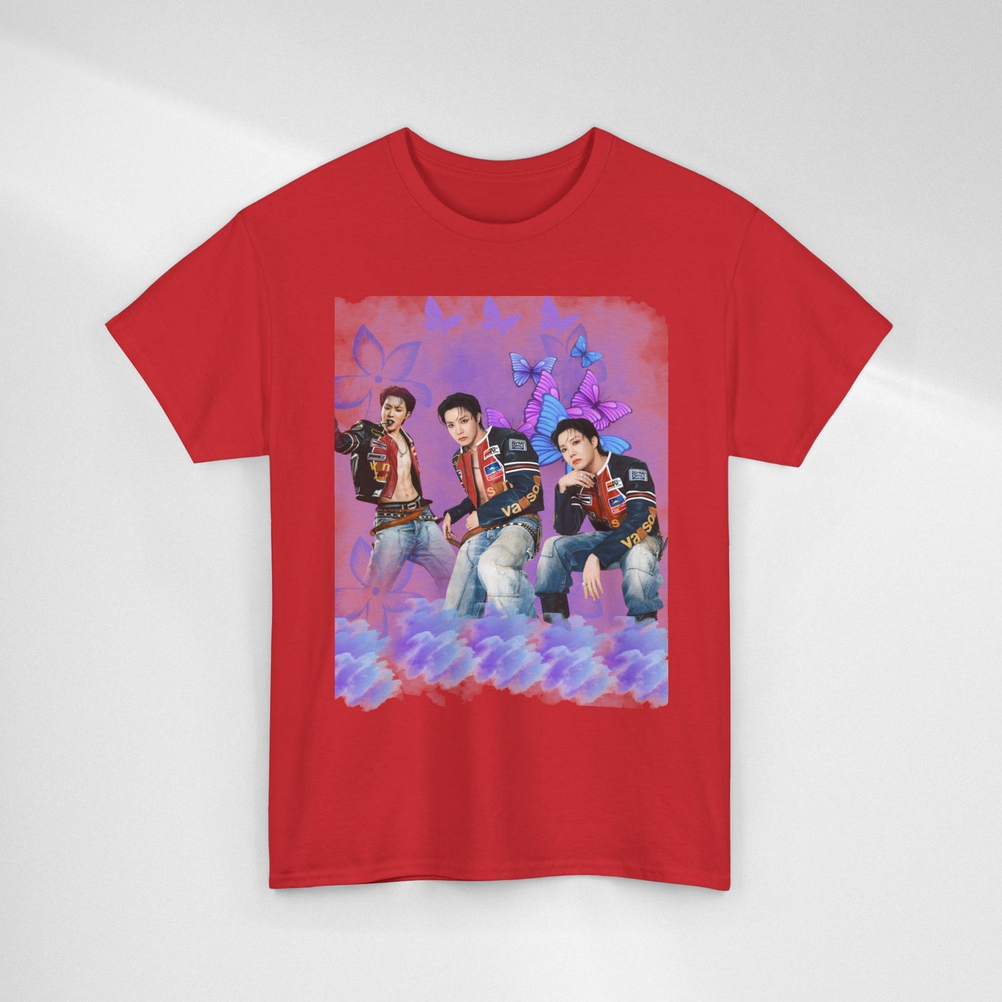 JHOPE Retro Pop Band Portrait Tee — Purple Butterfly Graphic T-Shirt