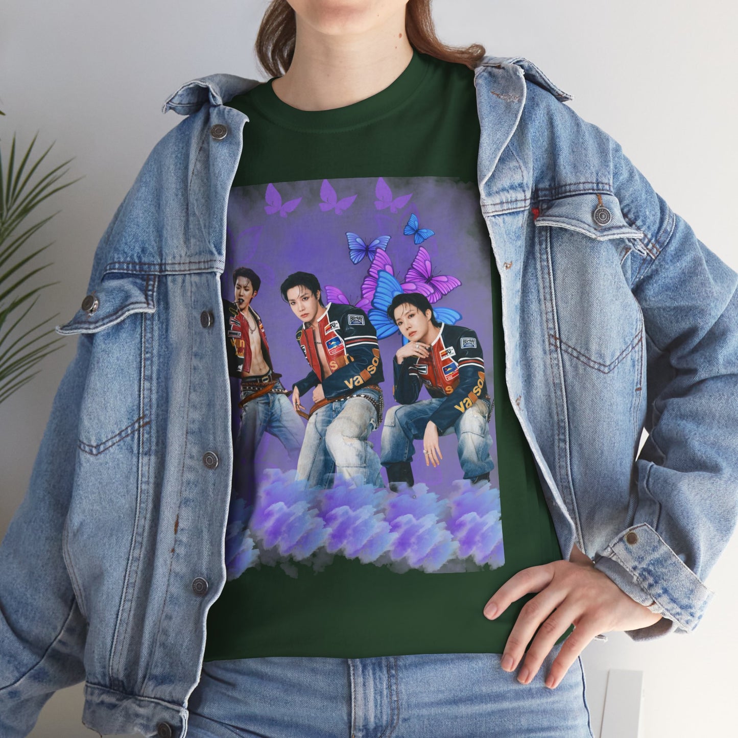 JHOPE Retro Pop Band Portrait Tee — Purple Butterfly Graphic T-Shirt