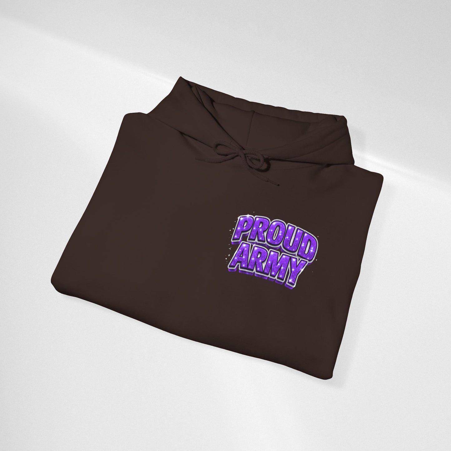 Proud Army Hoodie — Bold Purple Text Military Support Pullover