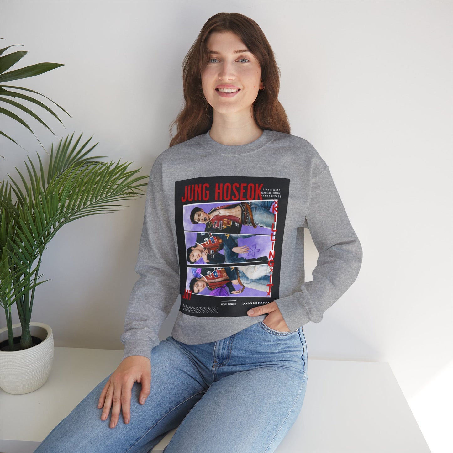 Photo Collage Crewneck Sweatshirt — 'JUNG HOSEOK' Graphic Pullover