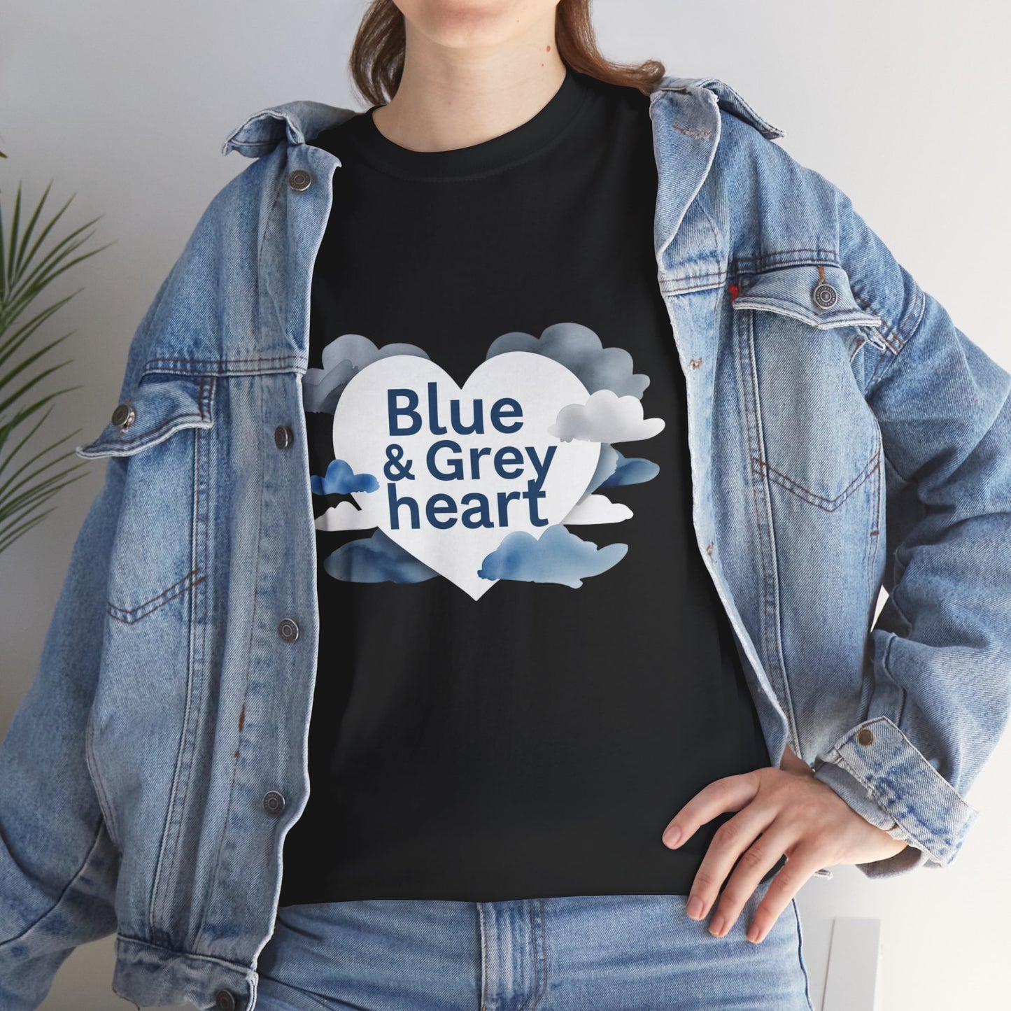 Blue & Grey Heart T-Shirt — Watercolor Cloud Heart Design