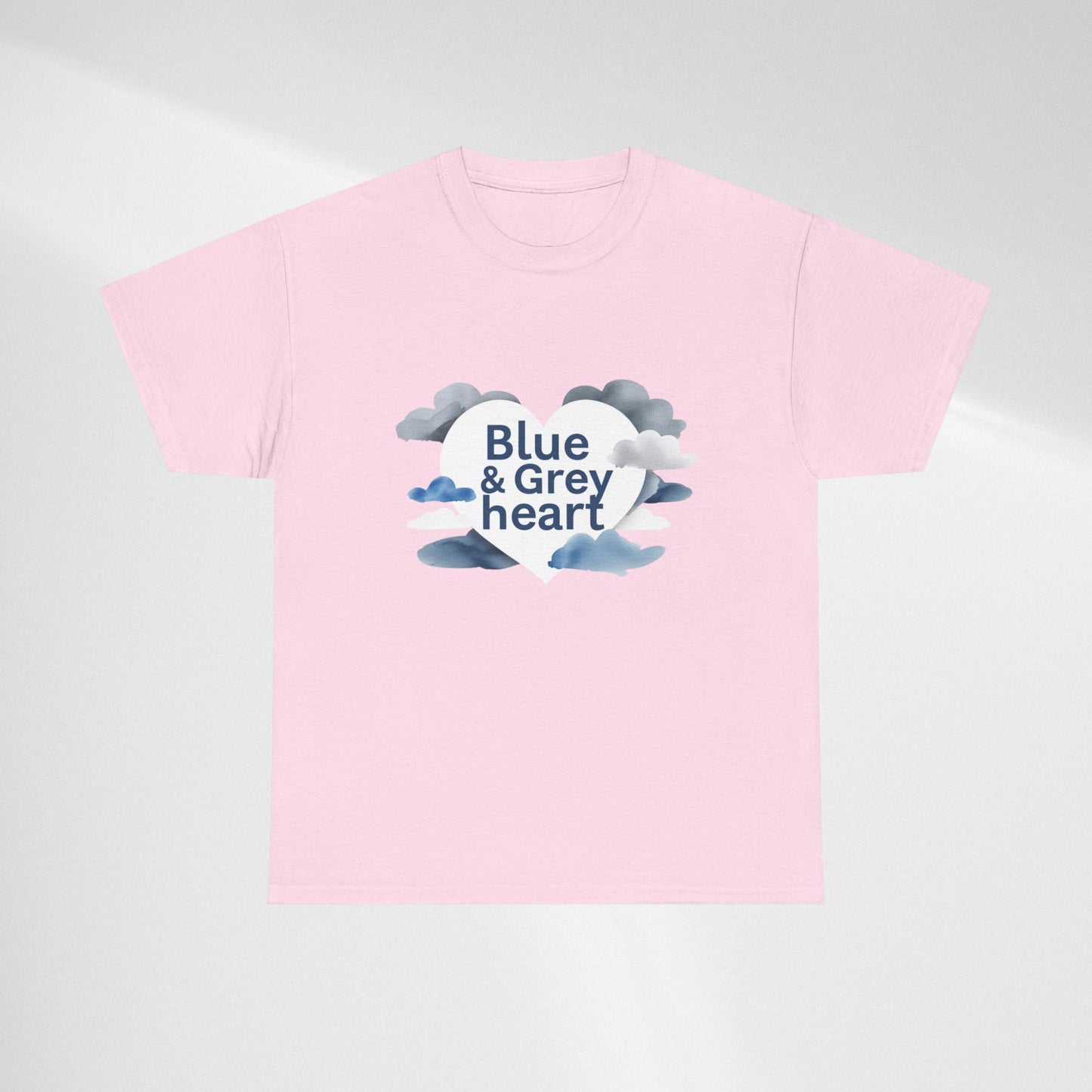 Blue & Grey Heart T-Shirt — Watercolor Cloud Heart Design