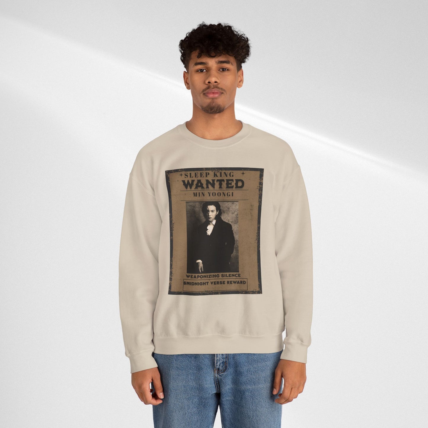 Crewneck Sweatshirt "Wanted: Min Yoongi" Vintage Poster BTS Suga Fan Apparel
