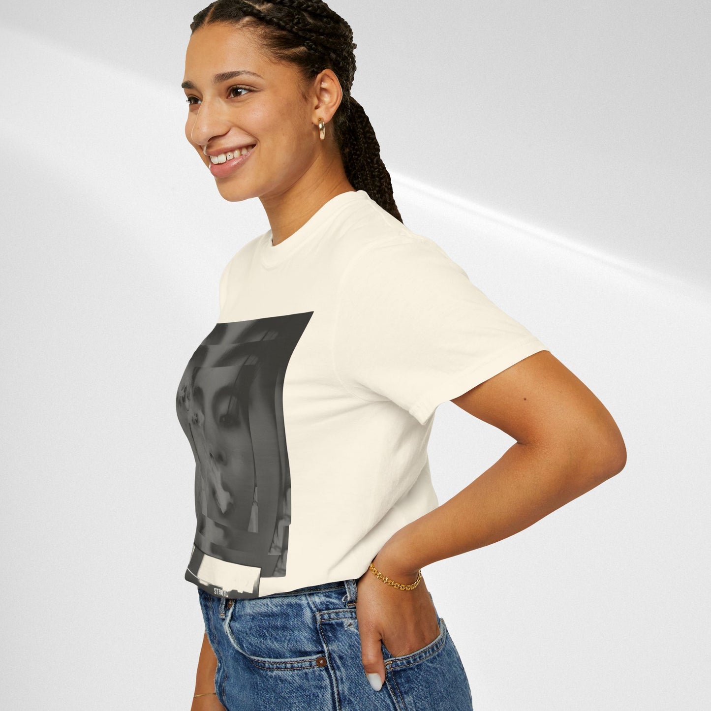 V Graphic Tee — Noir Glitch Portrait T-Shirt