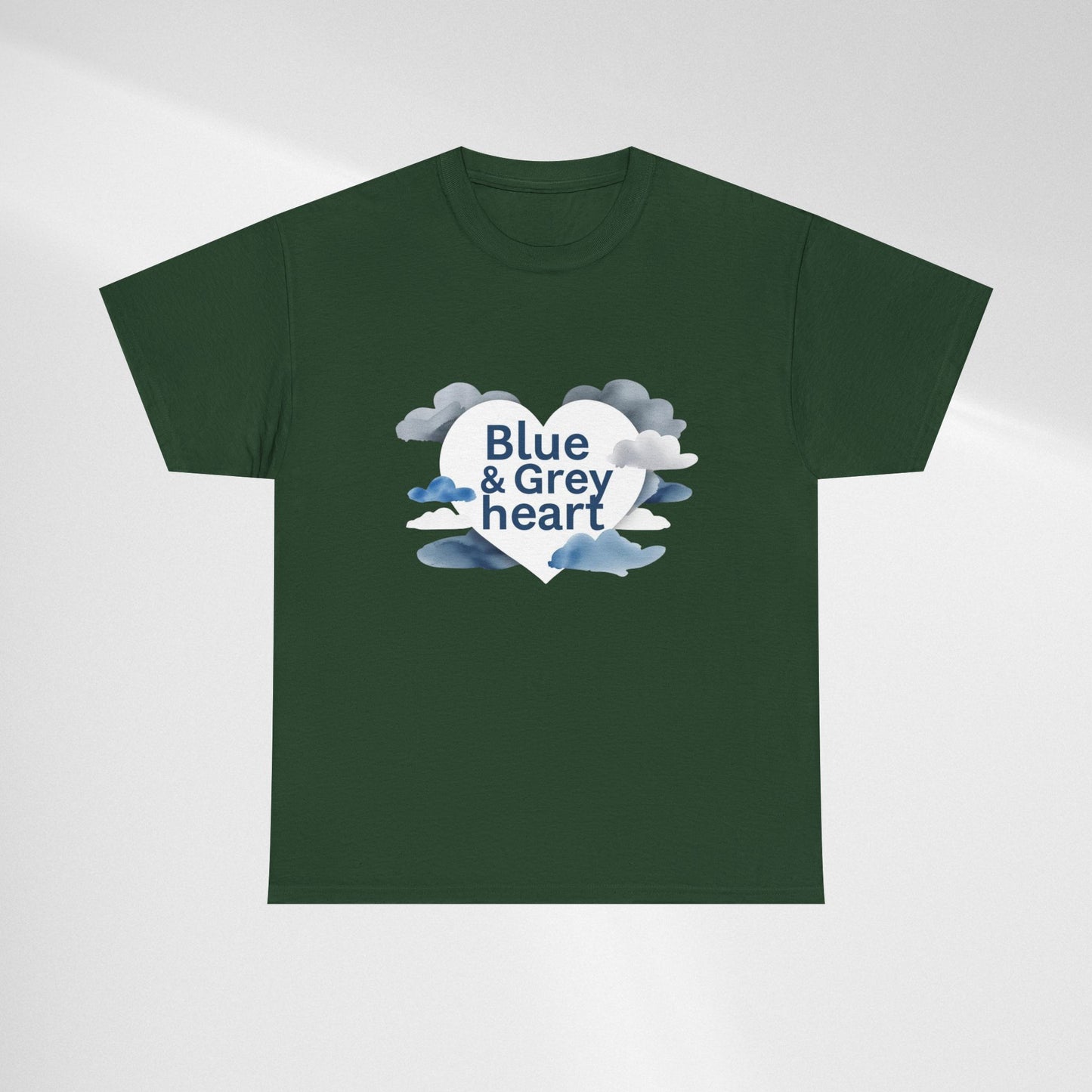 Blue & Grey Heart T-Shirt — Watercolor Cloud Heart Design