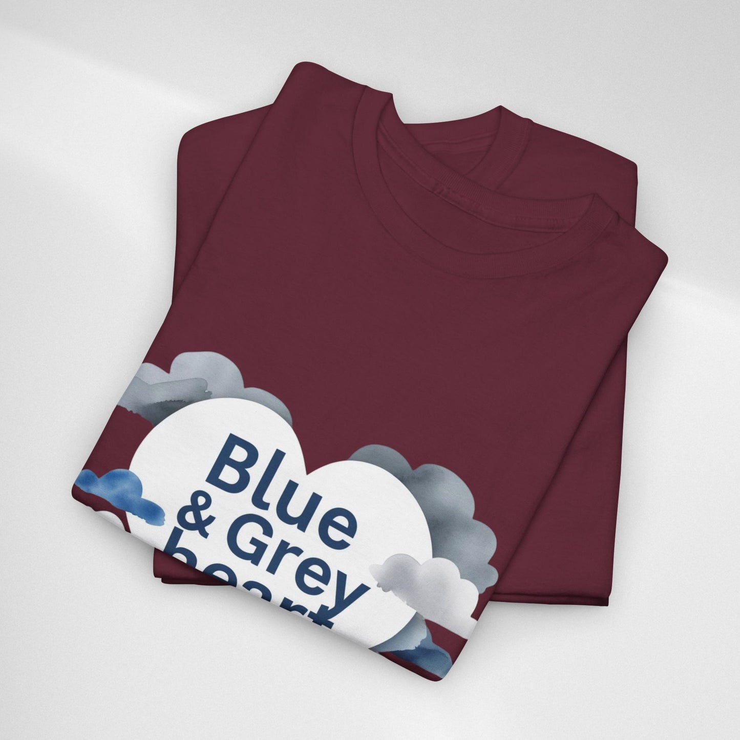 Blue & Grey Heart T-Shirt — Watercolor Cloud Heart Design