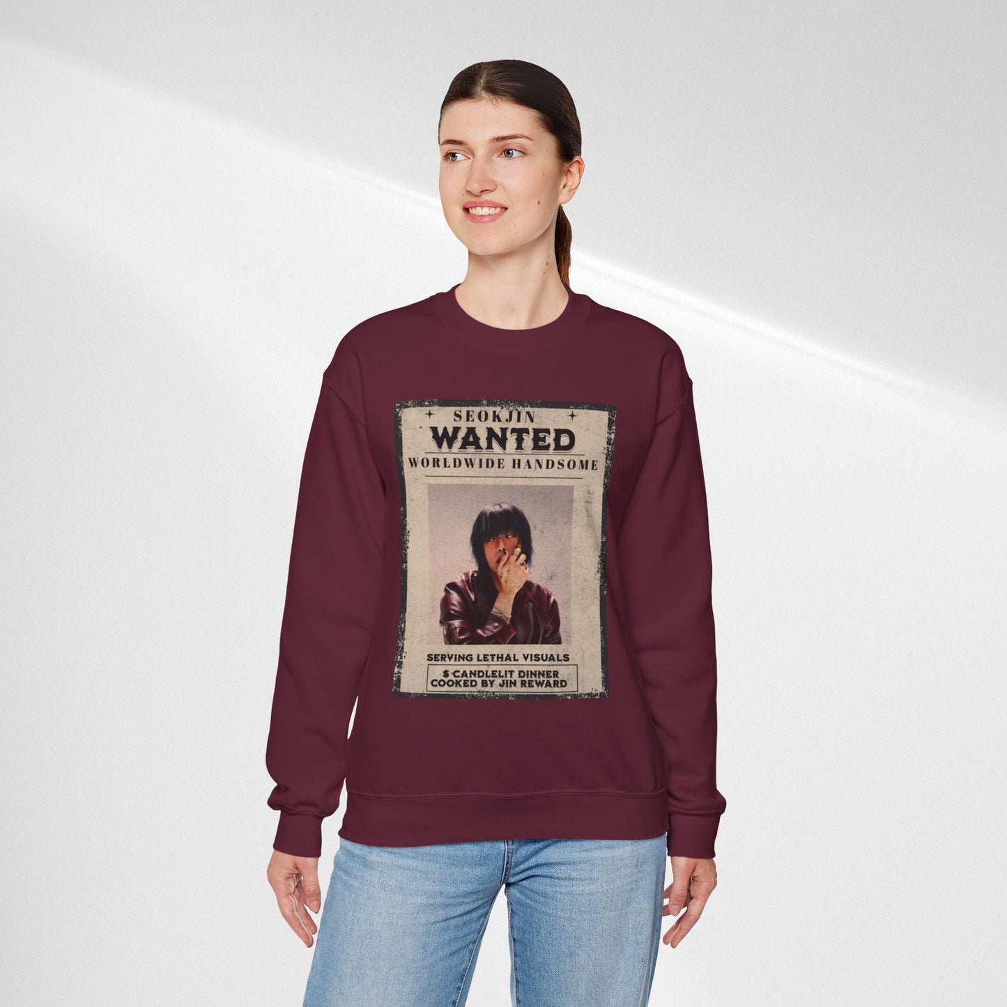 Wanted Poster Crewneck Sweatshirt — "Seokjin Wanted: Worldwide Handsome" Vintage K-pop Pullover