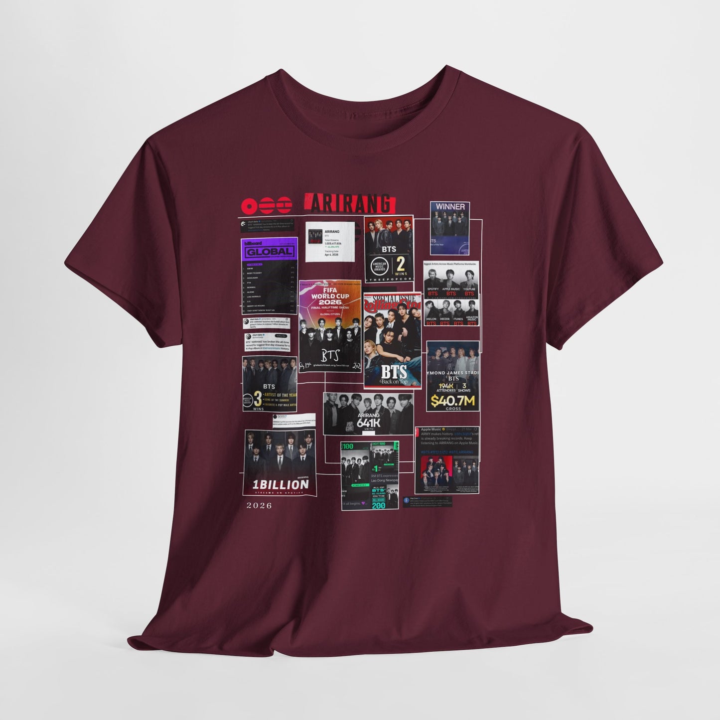 BTS ARIRANG Collage Tee — Iconic Albums & Milestones Graphic T-Shirt