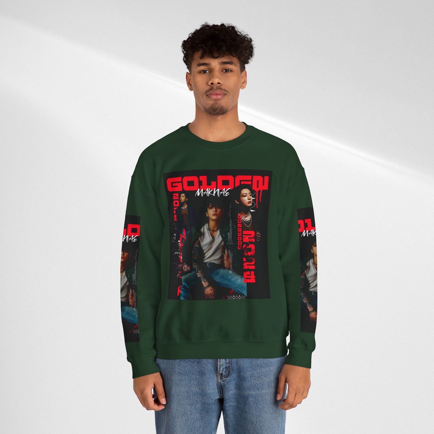 JK Golden Making Crewneck Sweatshirt — Retro K-Pop Photo Graphic