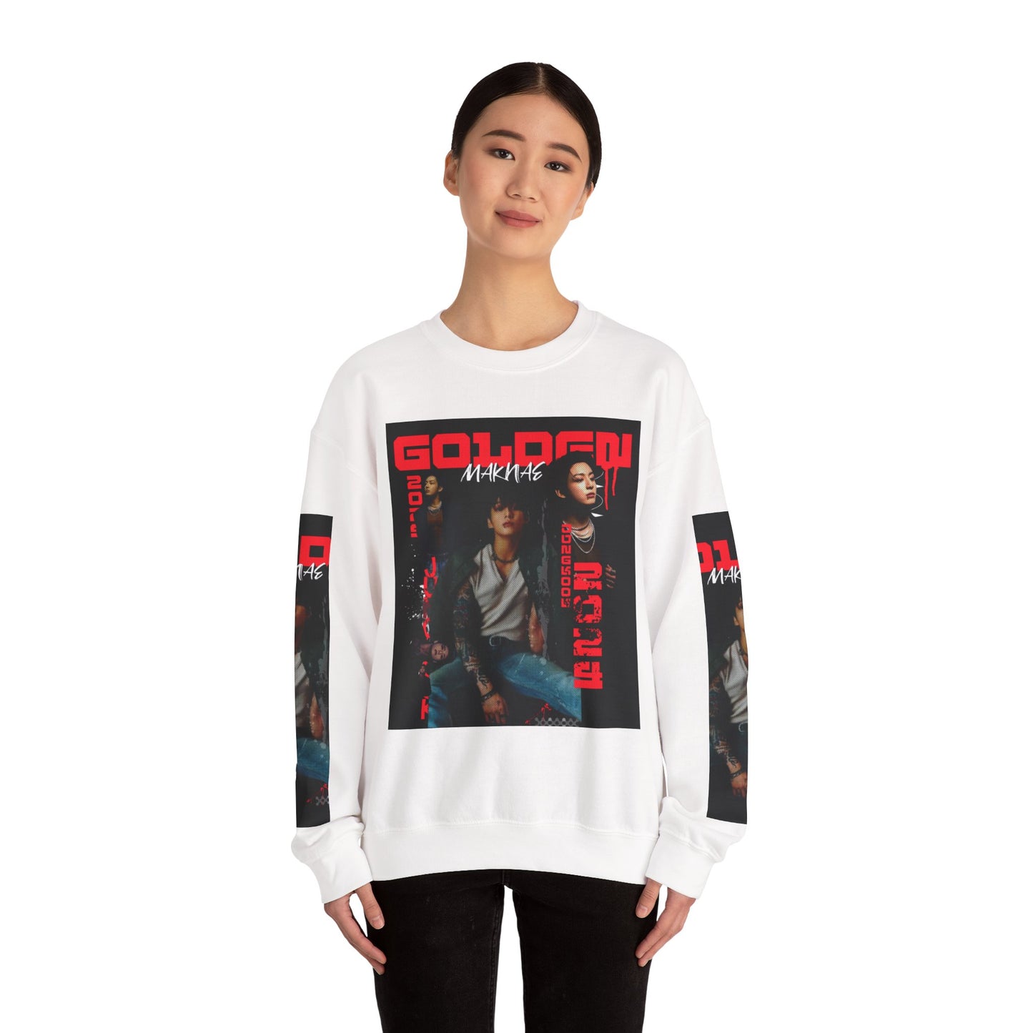 JK Golden Making Crewneck Sweatshirt — Retro K-Pop Photo Graphic
