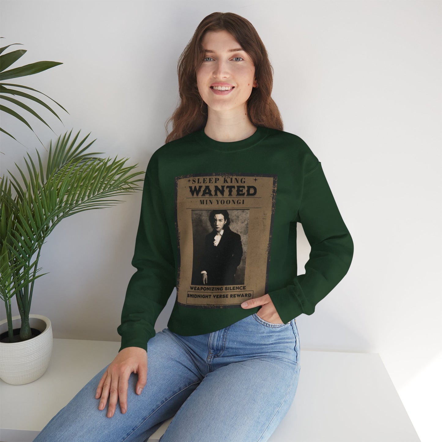 Crewneck Sweatshirt "Wanted: Min Yoongi" Vintage Poster BTS Suga Fan Apparel