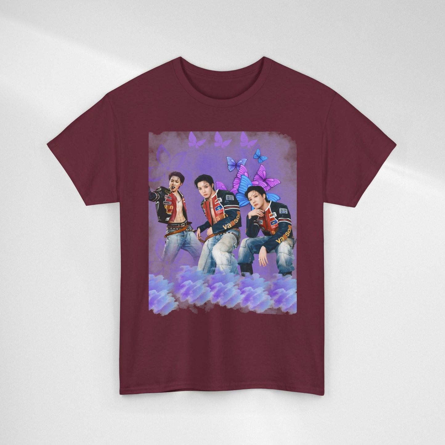 JHOPE Retro Pop Band Portrait Tee — Purple Butterfly Graphic T-Shirt