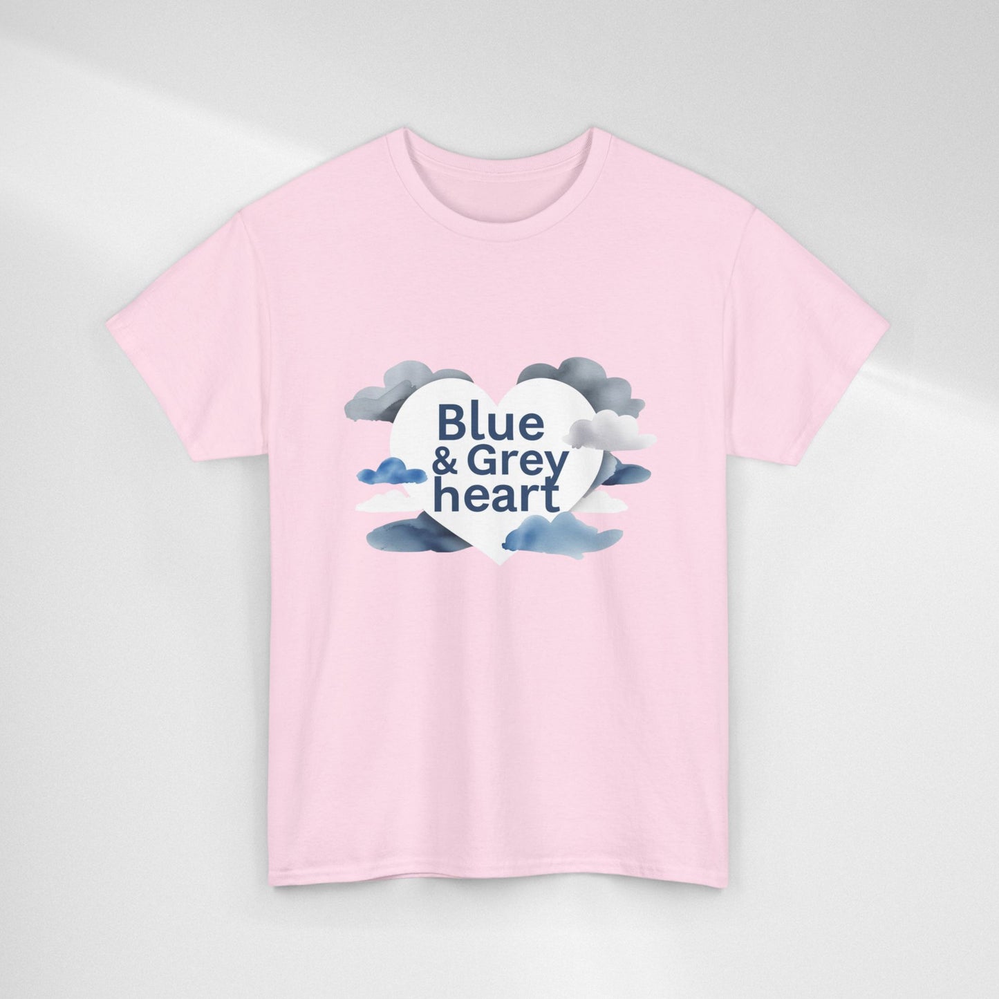 Blue & Grey Heart T-Shirt — Watercolor Cloud Heart Design