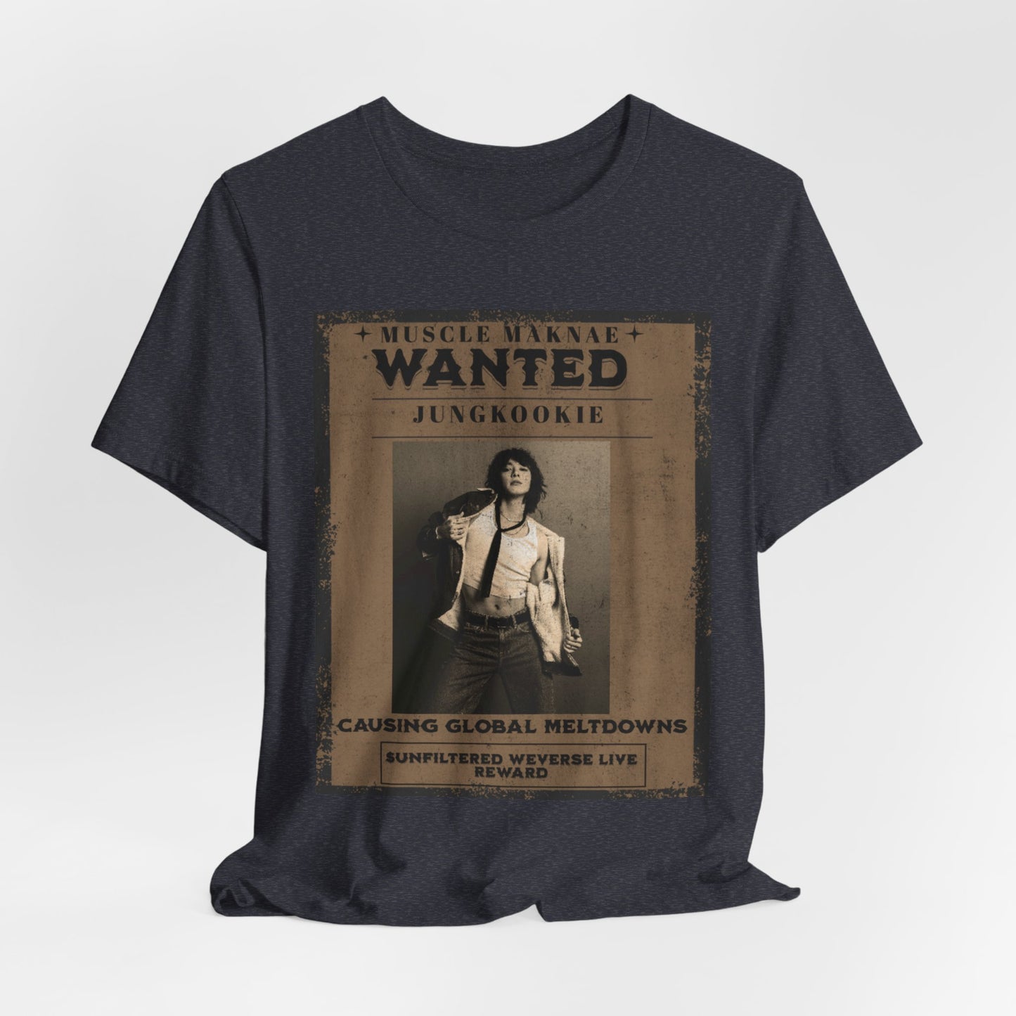 Wanted Poster Tee — 'Jungkook: Causing Global Meltdowns' Vintage K-Pop T-Shirt