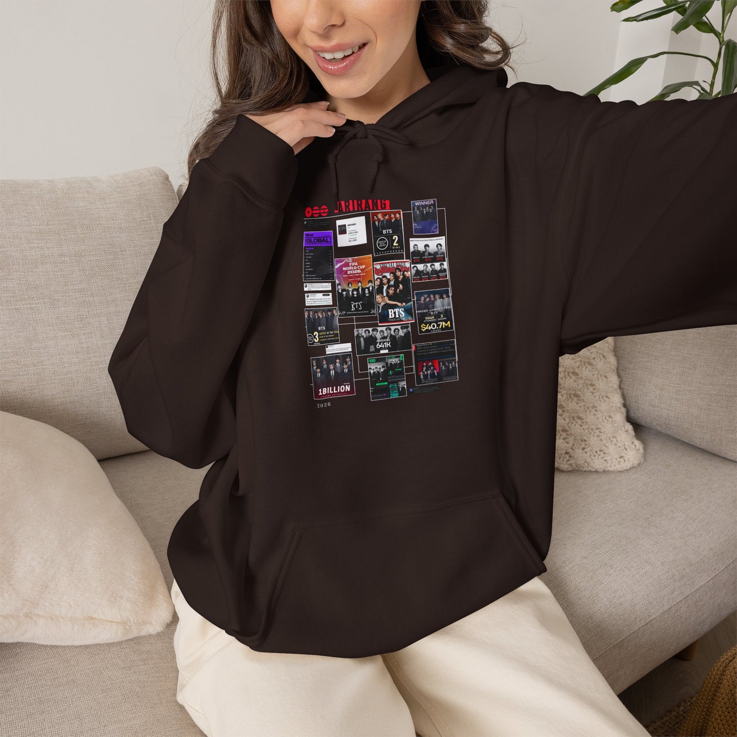 BTS ARIRANG Band Poster Collage Hoodie — Vintage Gig Tour Graphic Sweatshirt