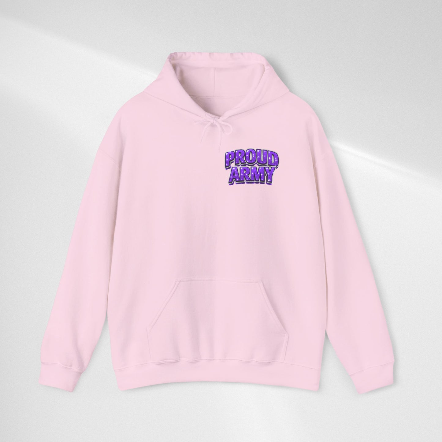 Proud Army Hoodie — Bold Purple Text Military Support Pullover