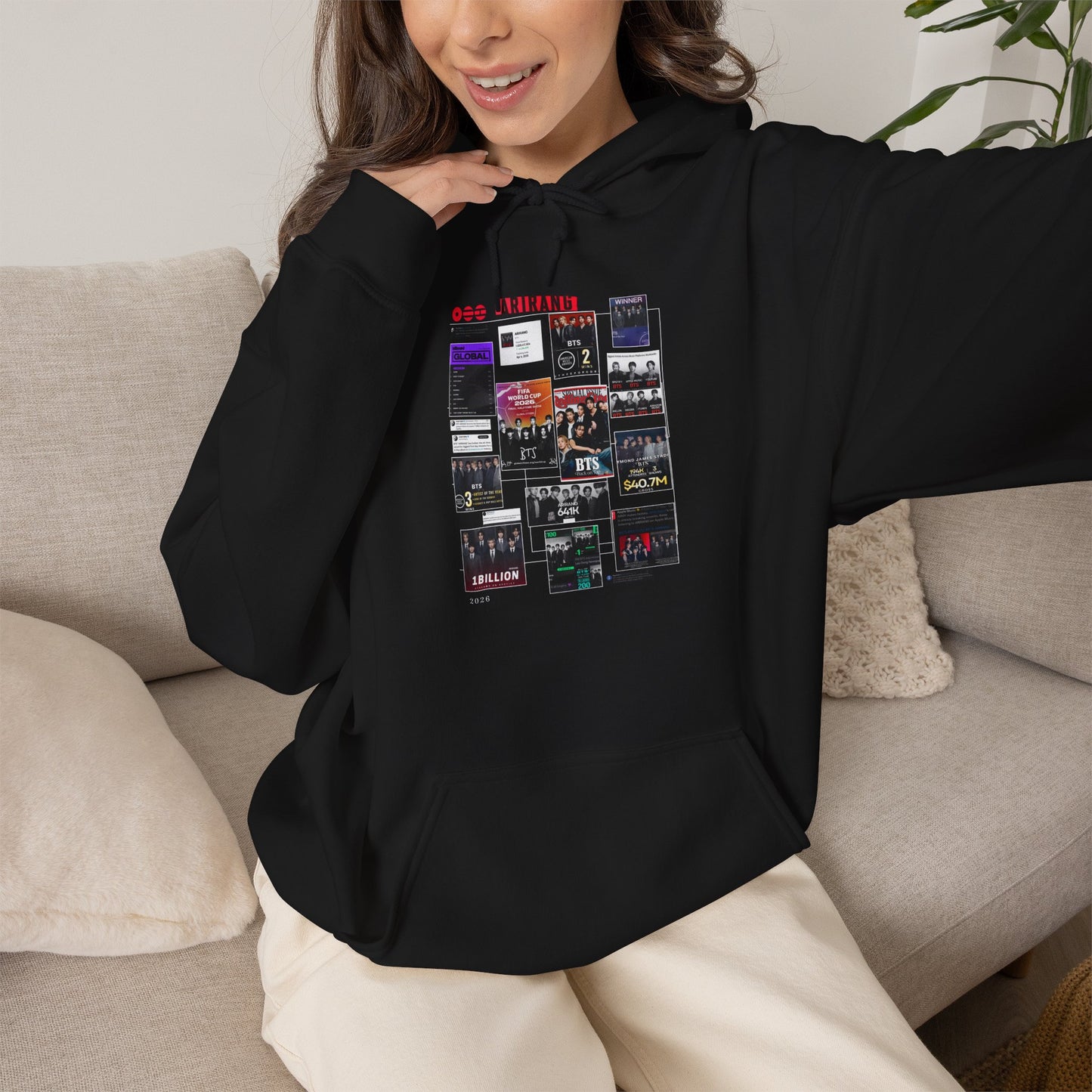BTS ARIRANG Band Poster Collage Hoodie — Vintage Gig Tour Graphic Sweatshirt