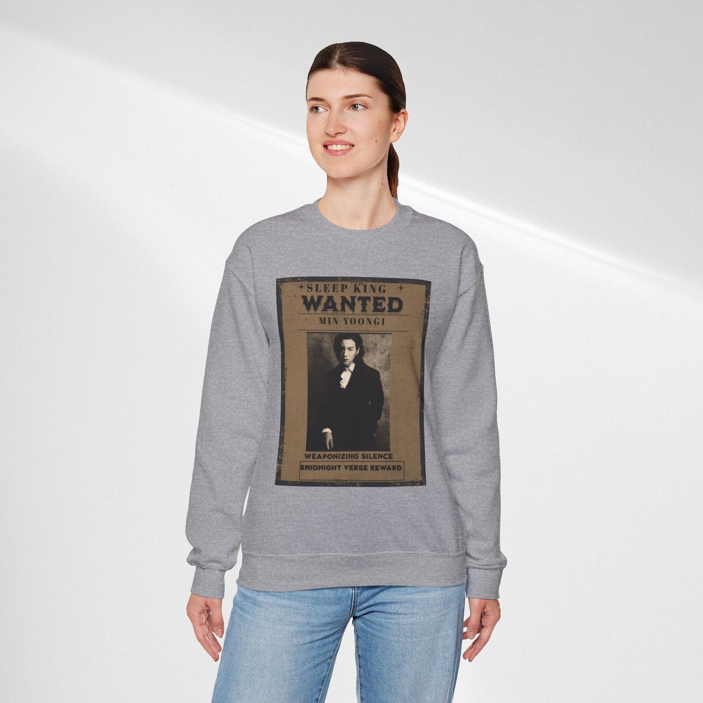 Crewneck Sweatshirt "Wanted: Min Yoongi" Vintage Poster BTS Suga Fan Apparel