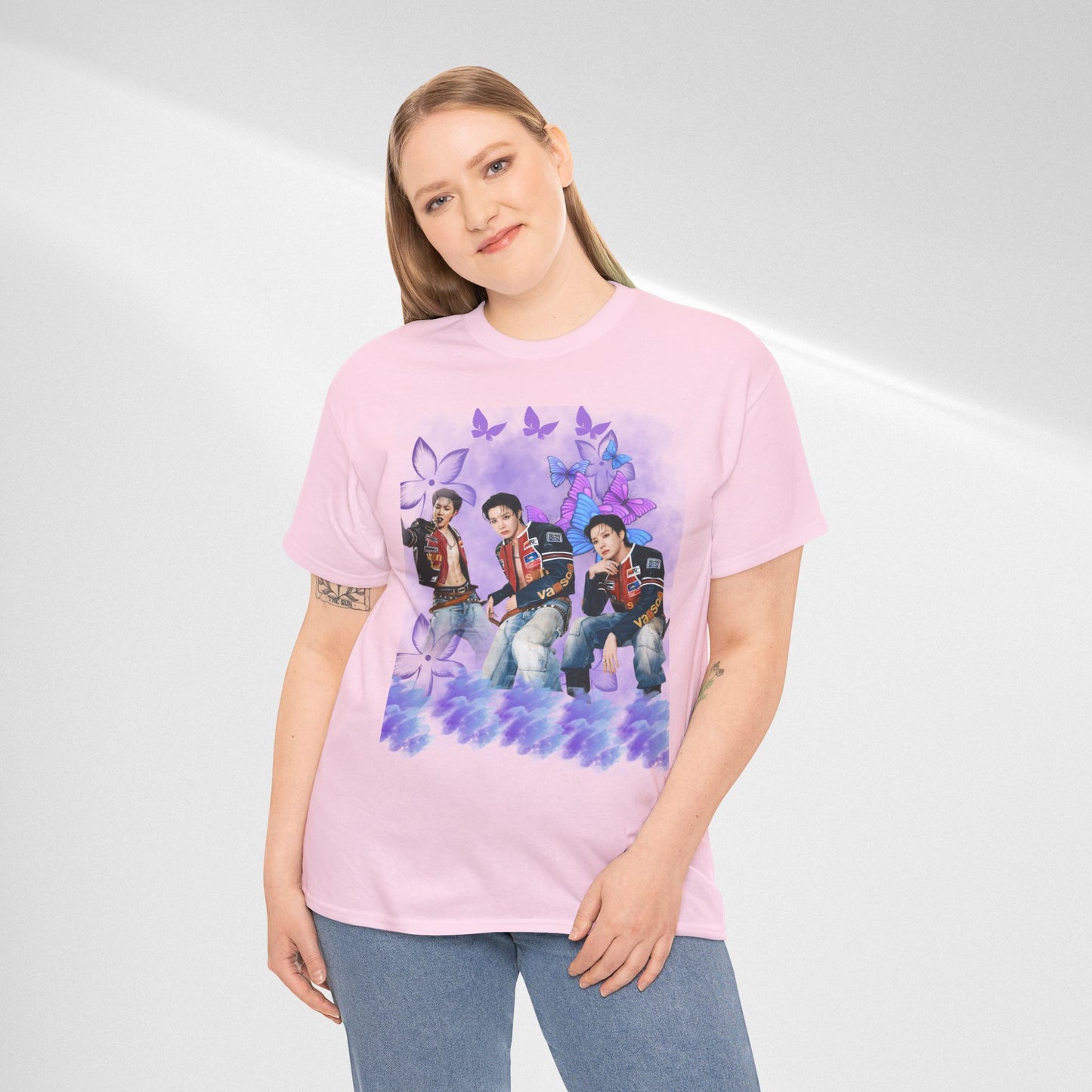JHOPE Retro Pop Band Portrait Tee — Purple Butterfly Graphic T-Shirt