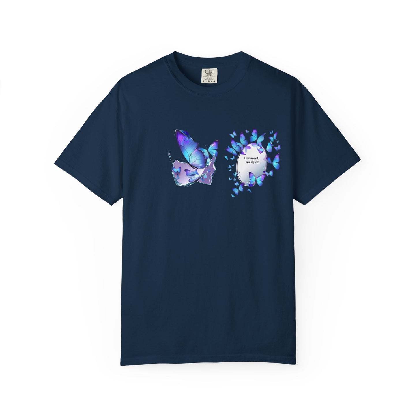 Butterfly Heart T-Shirt — Blue Watercolor Butterflies & "Everyone Deserves Love" Design