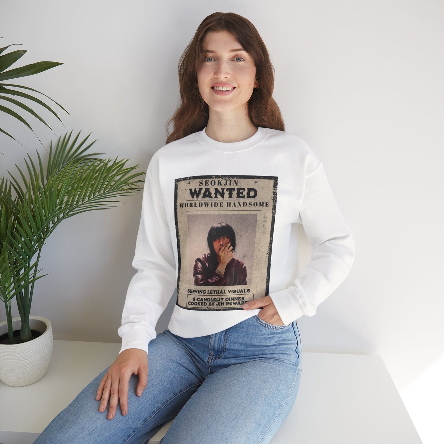 Wanted Poster Crewneck Sweatshirt — "Seokjin Wanted: Worldwide Handsome" Vintage K-pop Pullover