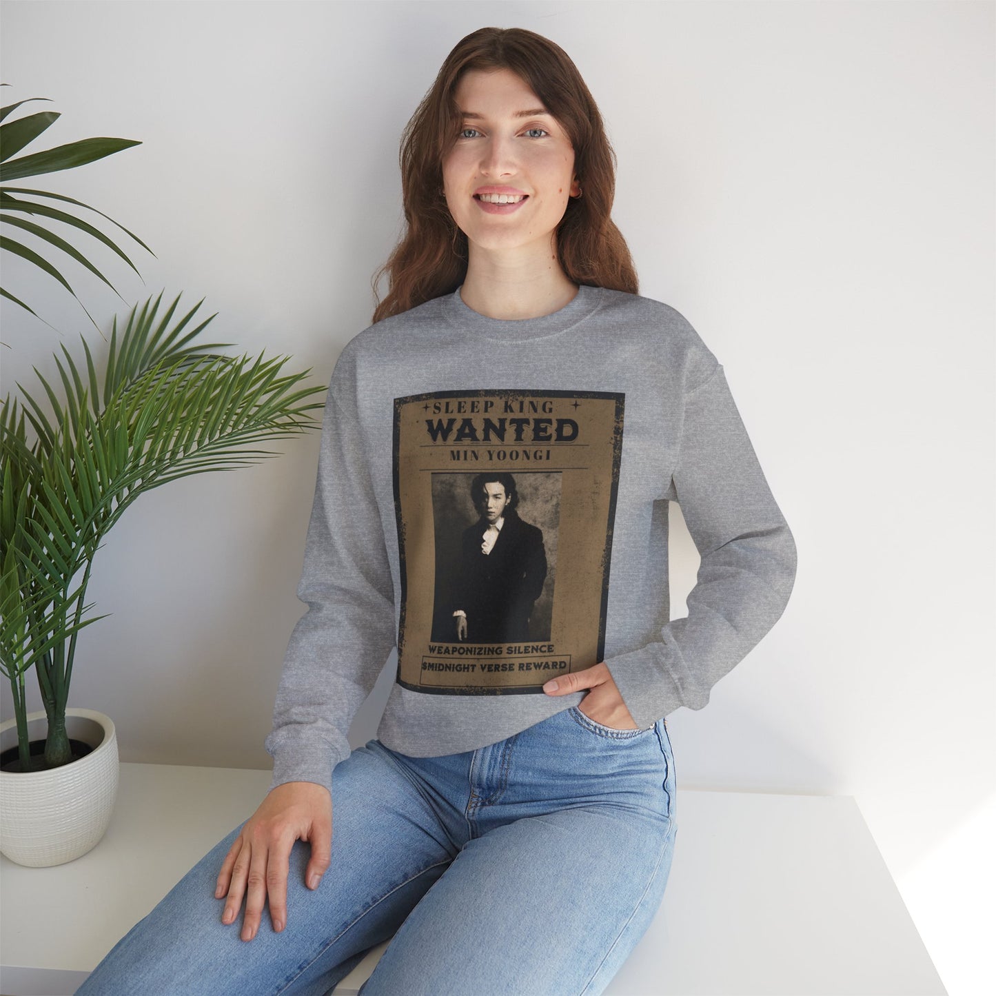 Crewneck Sweatshirt "Wanted: Min Yoongi" Vintage Poster BTS Suga Fan Apparel