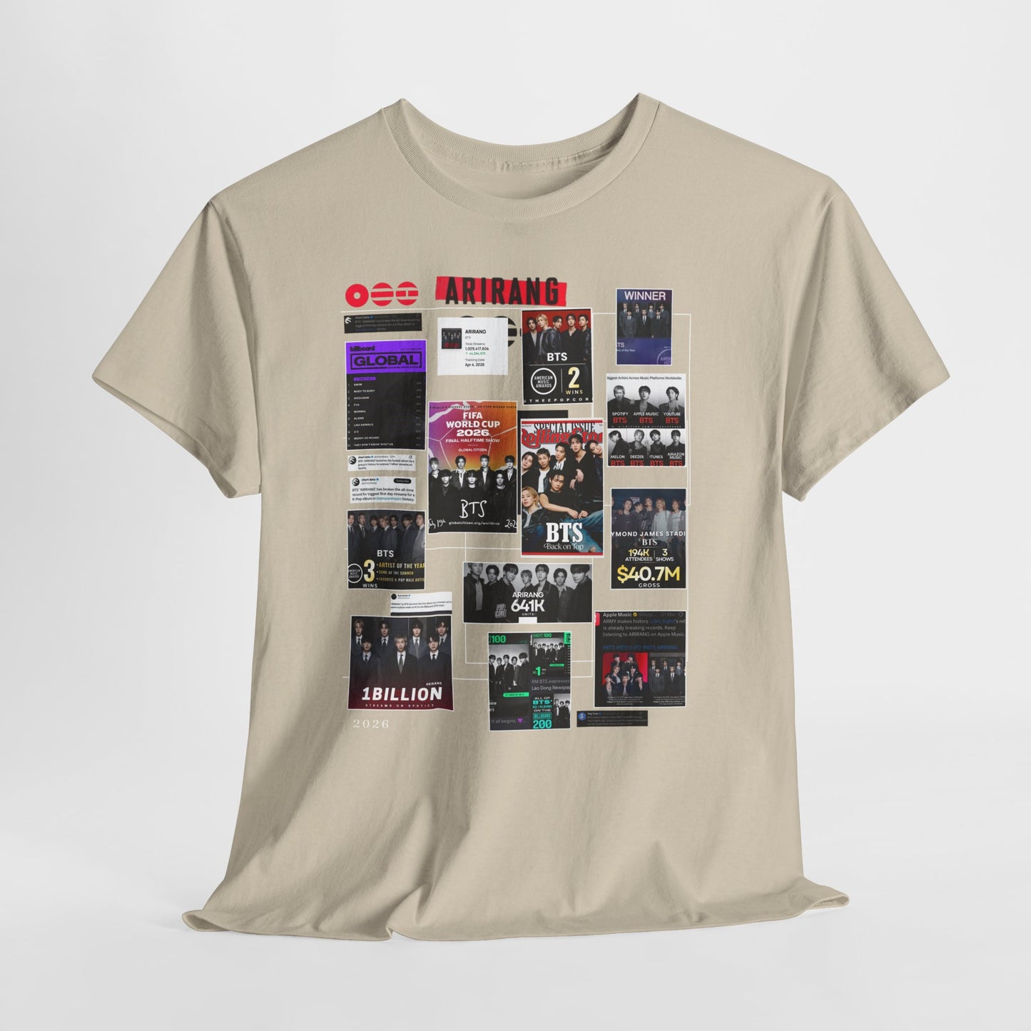 BTS ARIRANG Collage Tee — Iconic Albums & Milestones Graphic T-Shirt