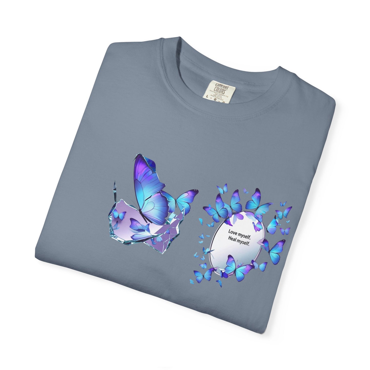 Butterfly Heart T-Shirt — Blue Watercolor Butterflies & "Everyone Deserves Love" Design