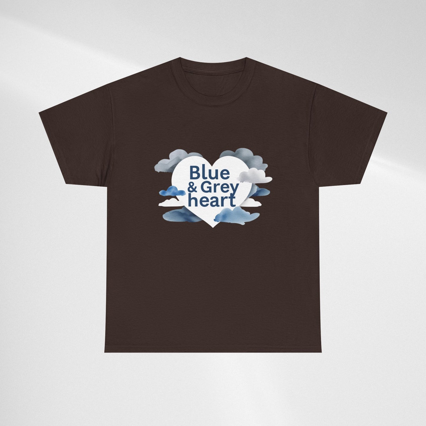 Blue & Grey Heart T-Shirt — Watercolor Cloud Heart Design
