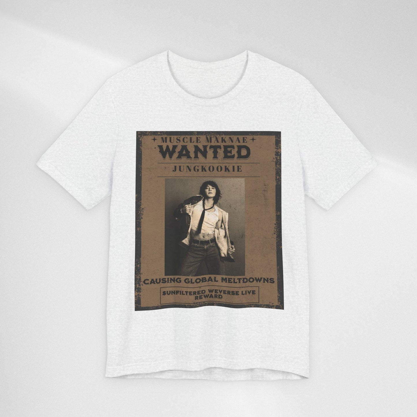 Wanted Poster Tee — 'Jungkook: Causing Global Meltdowns' Vintage K-Pop T-Shirt