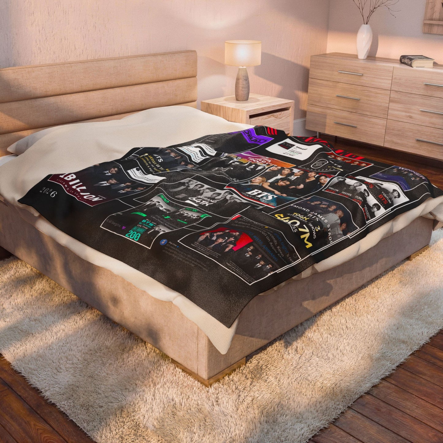 BTS ARIRANG Collage Velveteen Plush Blanket — K-Pop Fan Merchandise