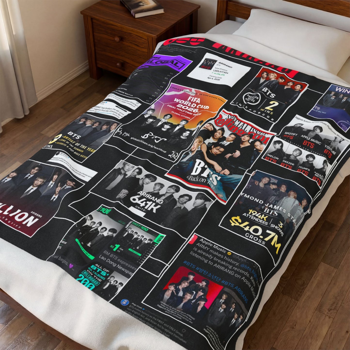 BTS ARIRANG Collage Velveteen Plush Blanket — K-Pop Fan Merchandise