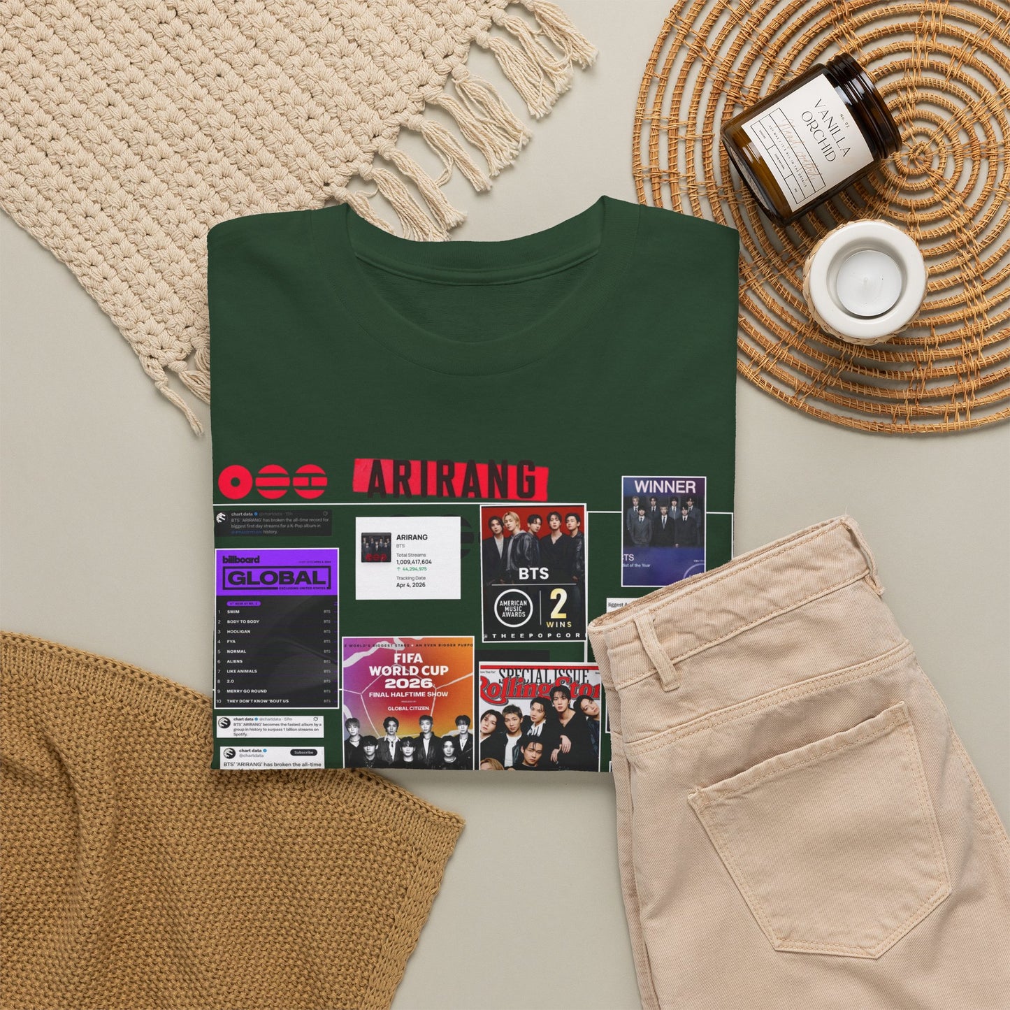 BTS ARIRANG Collage Tee — Iconic Albums & Milestones Graphic T-Shirt
