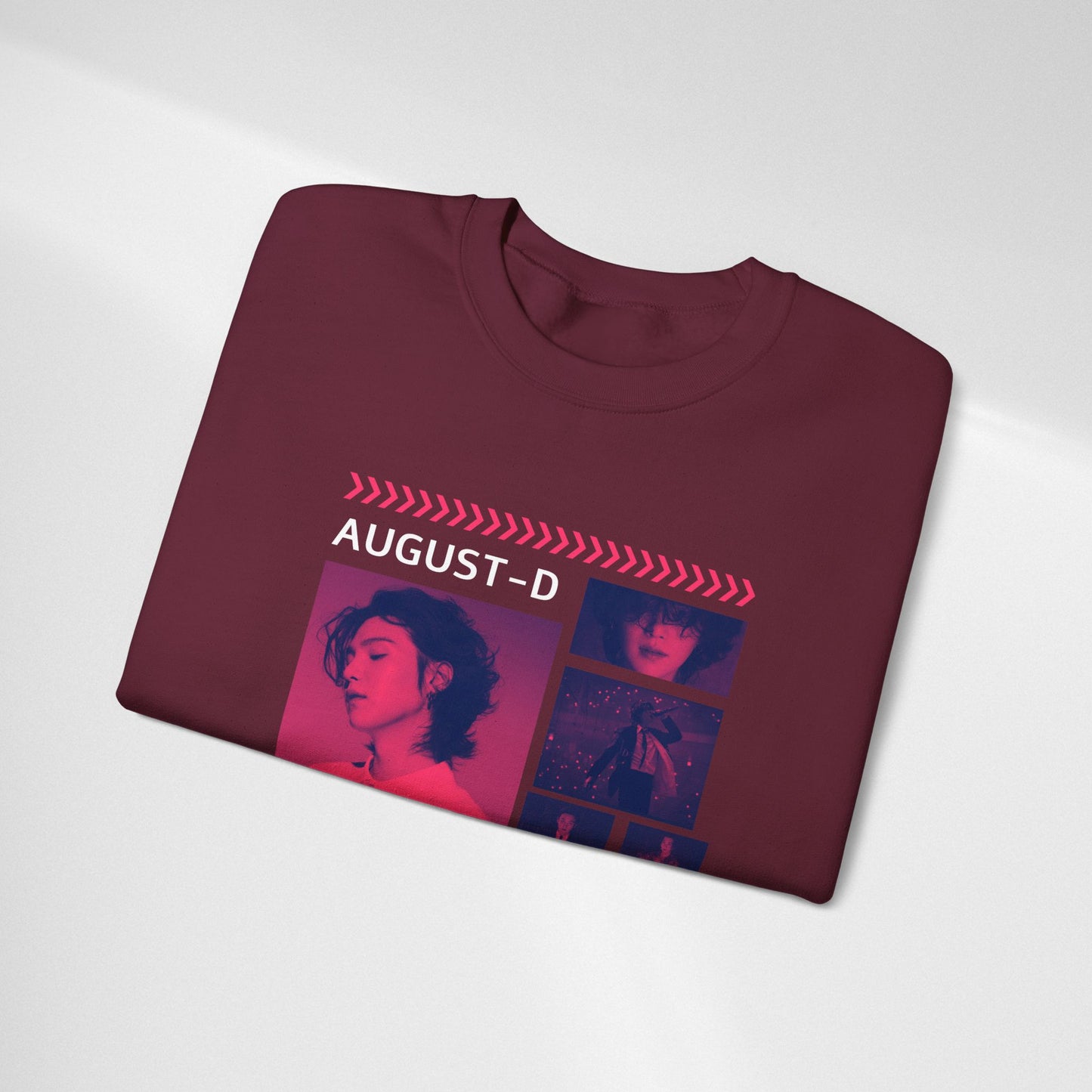 Graphic Crewneck Sweatshirt — 'MIN YOON-GI' Neon Photo Collage