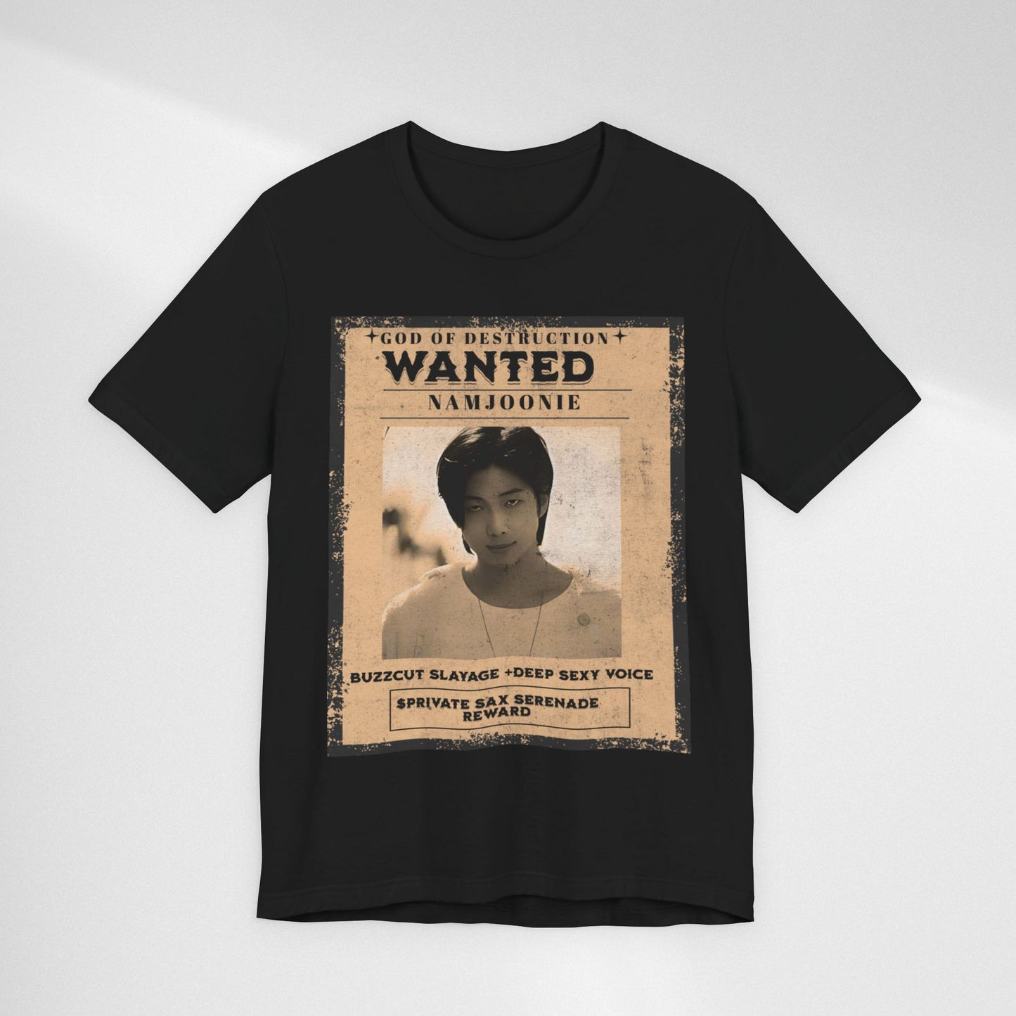 T-Shirt — Vintage 'Wanted: Namjoonie' Photo Tee (K-Pop Fan Poster Style)