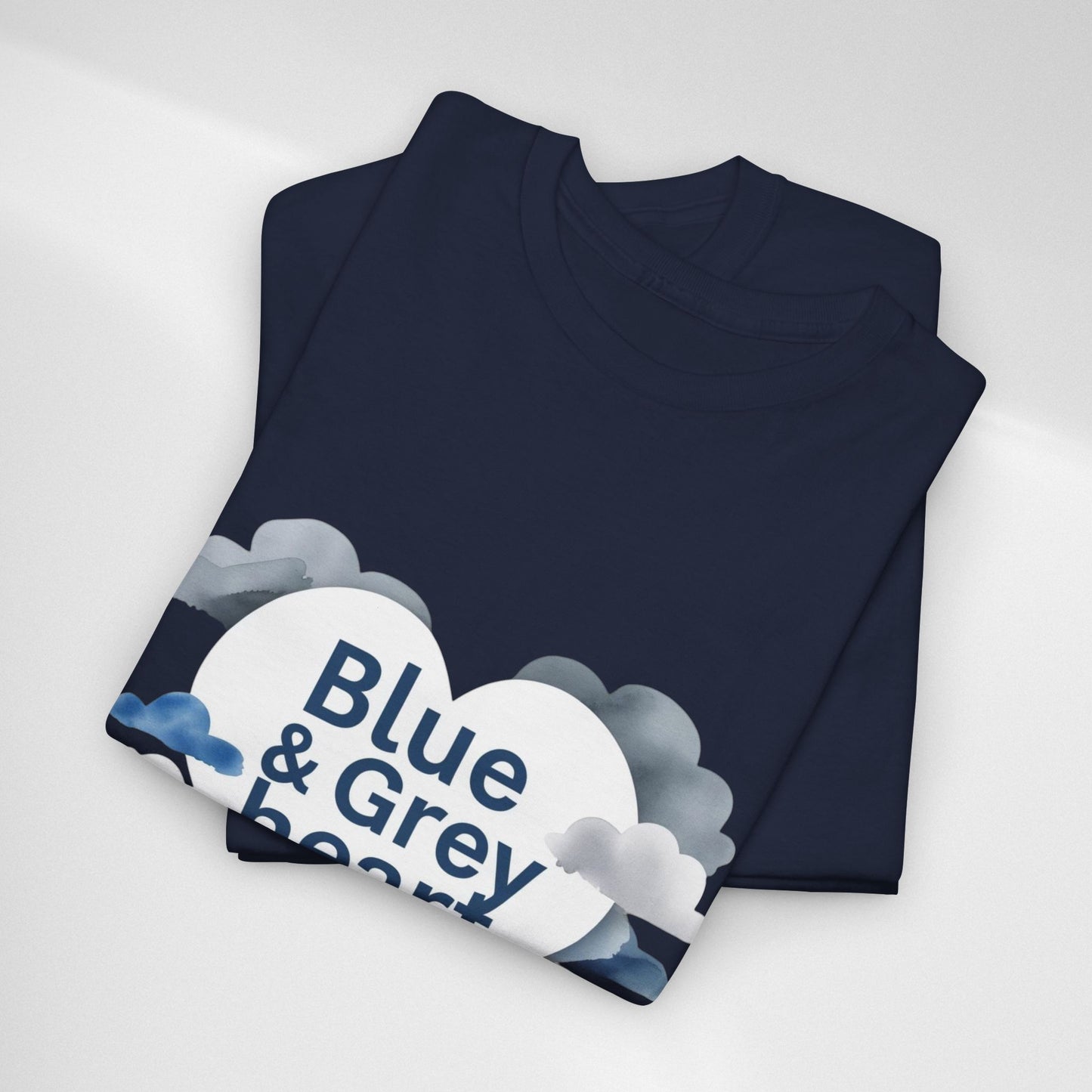 Blue & Grey Heart T-Shirt — Watercolor Cloud Heart Design