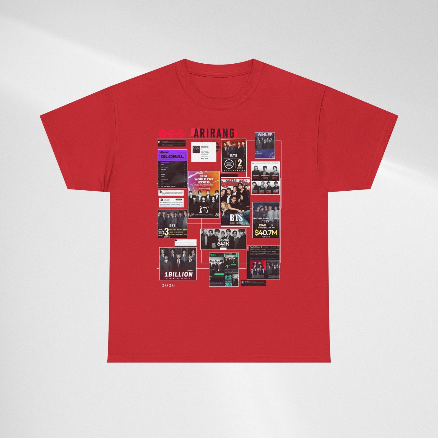 BTS ARIRANG Collage Tee — Iconic Albums & Milestones Graphic T-Shirt